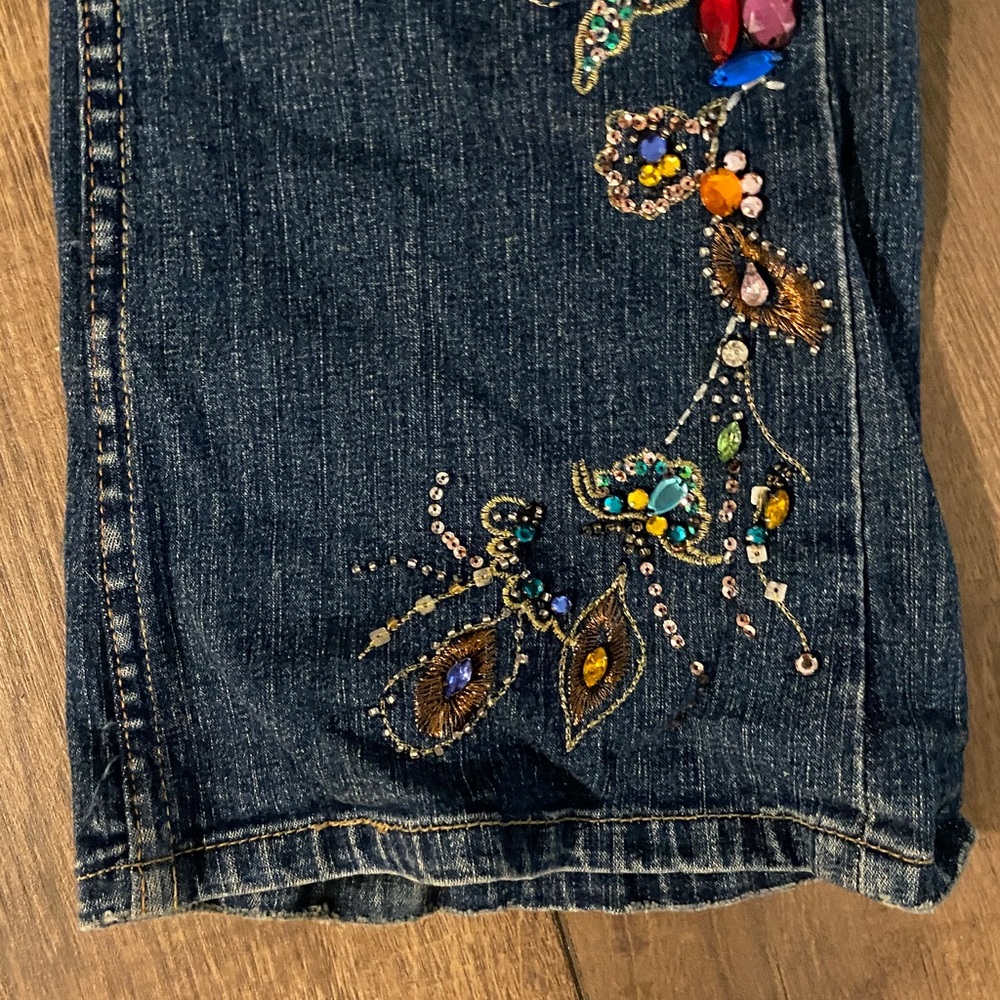 Allen B Denim Blue Boot Cut Jeans with Colorful Embellishments - Picture 5 of 7